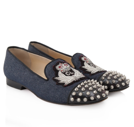 Christian Louboutin Denim Intern Spiked Flats