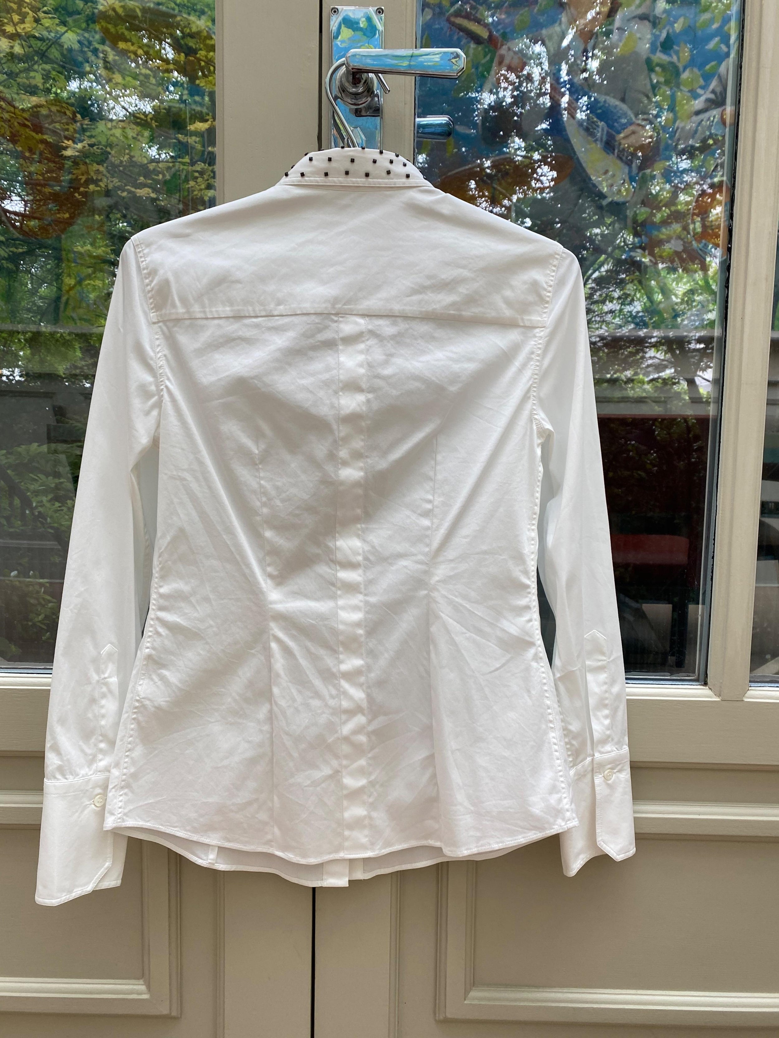 Studded Collar White Cotton Shirt