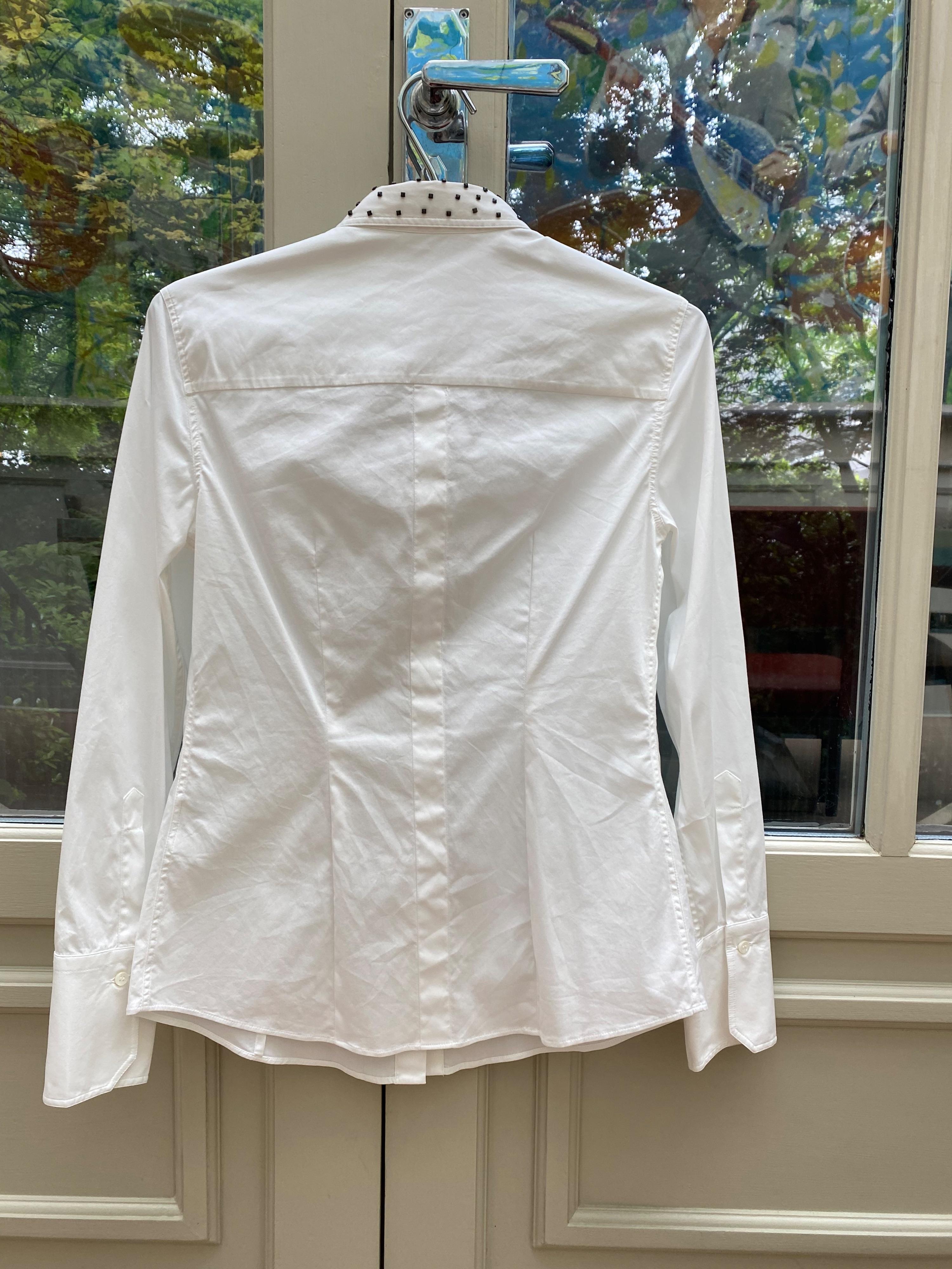 Studded Collar White Cotton Shirt