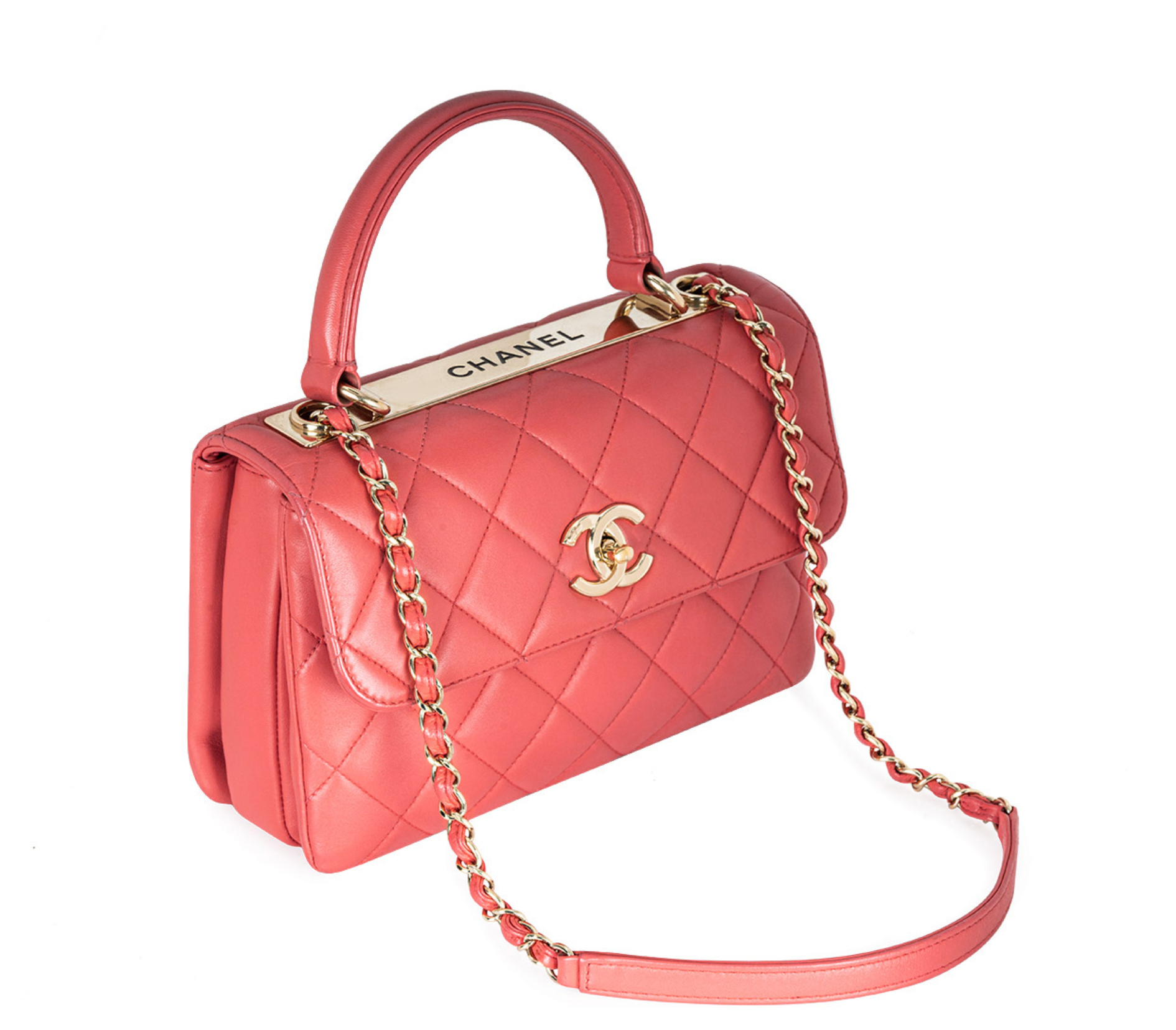 coral-pink lambskin leather small Trendy CC bag