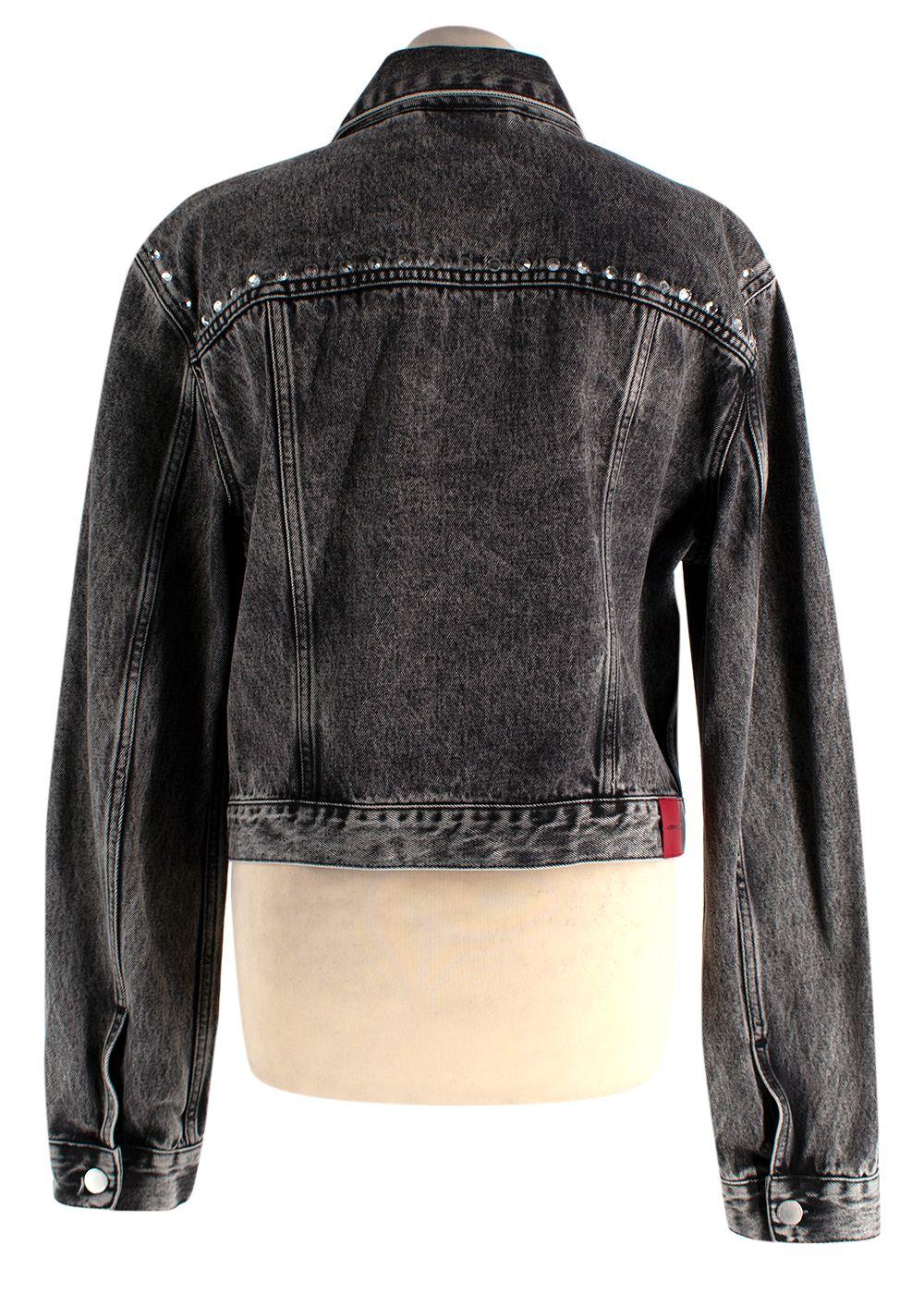 Alessandra Rich Washed Black Embellished Gem Denim Jacket