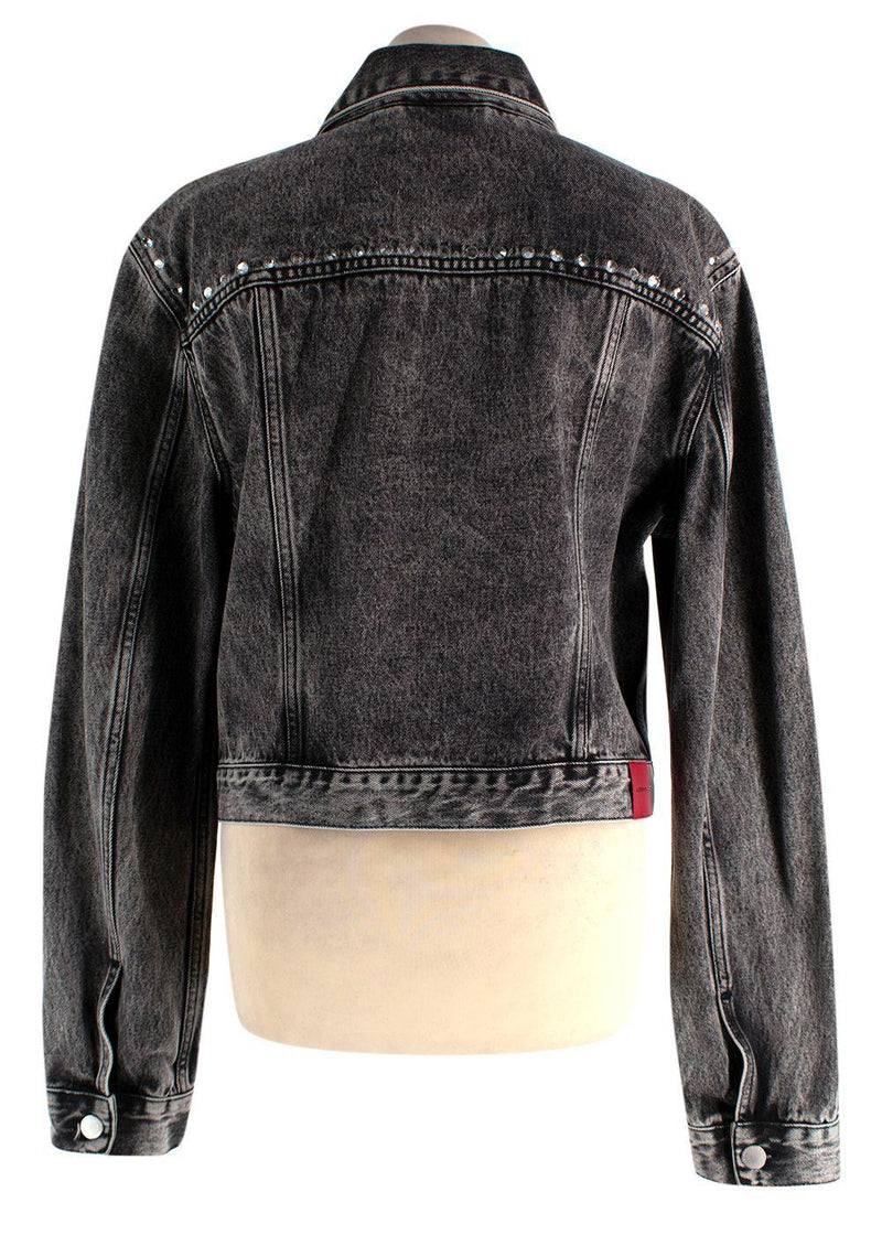 Alessandra Rich Washed Black Embellished Gem Denim Jacket