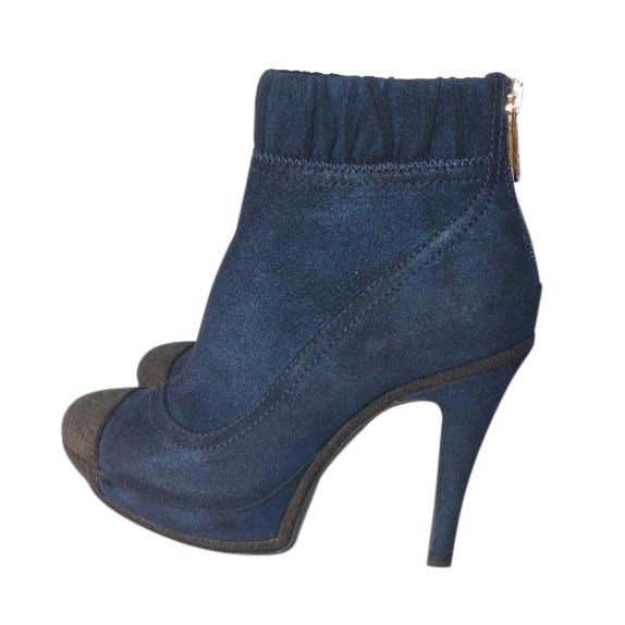Chanel Blue Cap-Toe Suede Ankle Boots