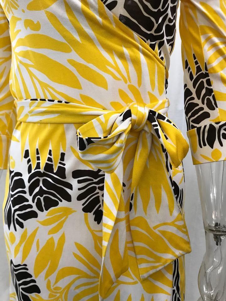 DVF Yellow Silk Floral Wrap Dress