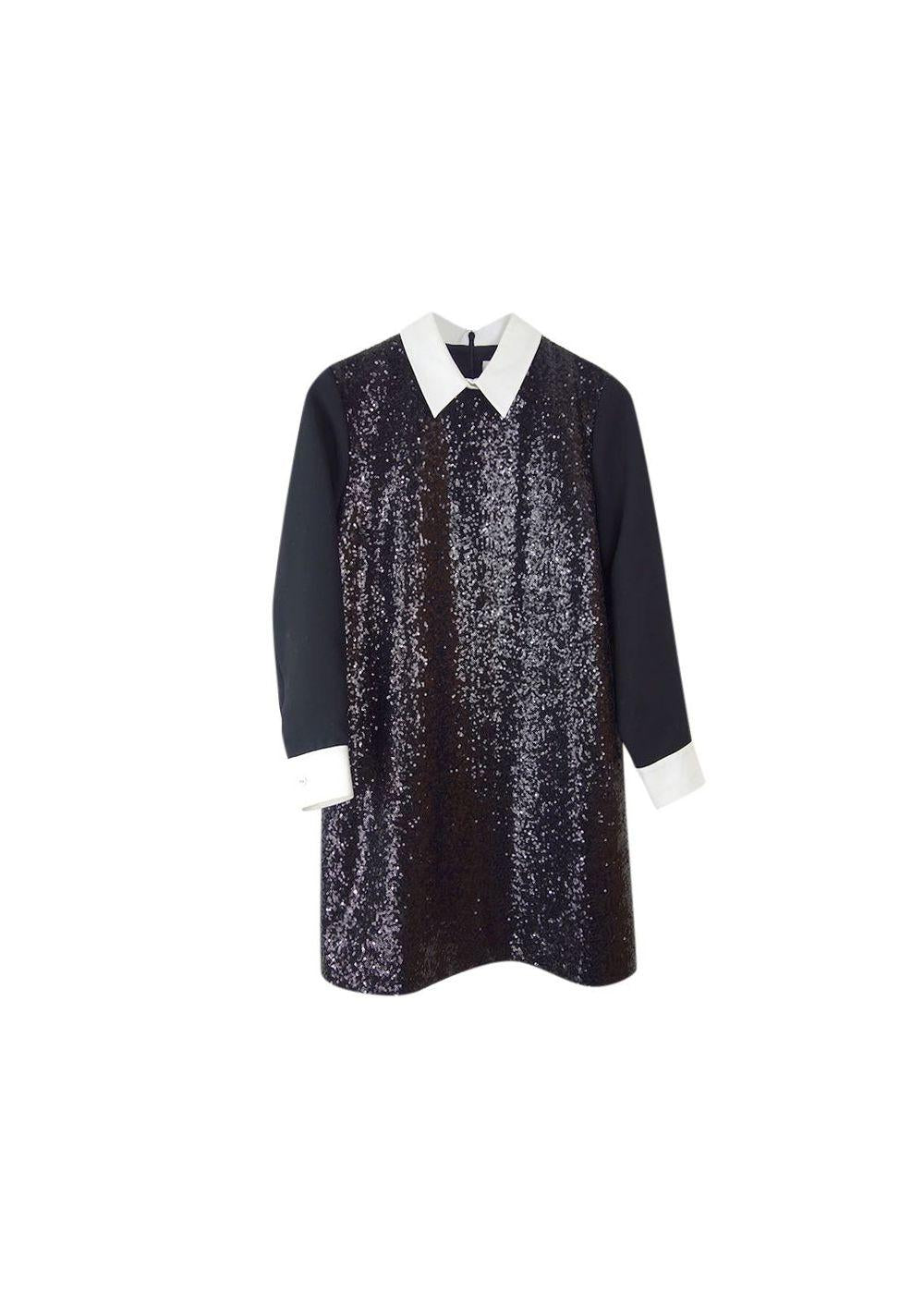Black Sequin Contrast Collar Mini Dress