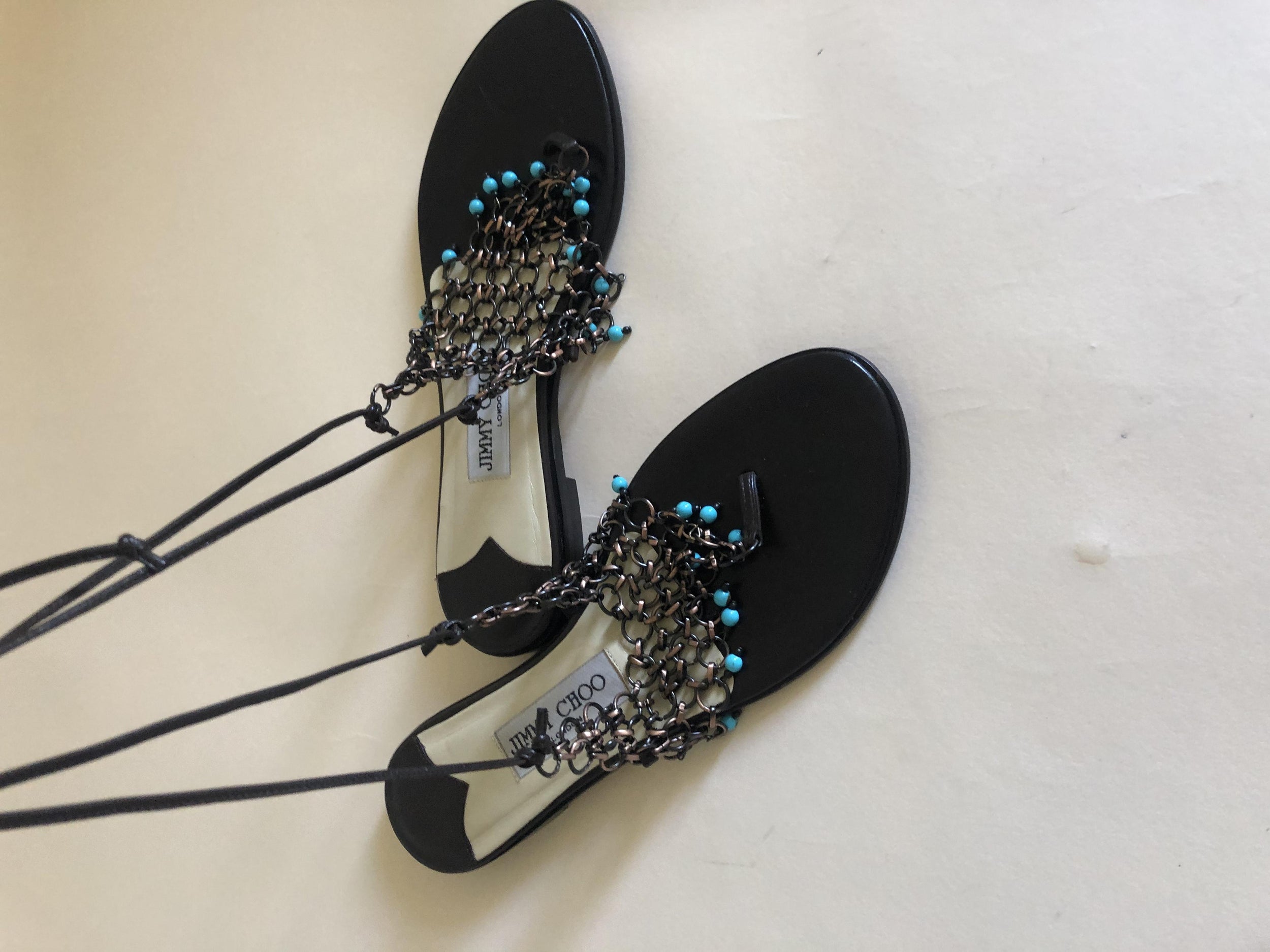 Jimmy Choo beaded mesh lace-up sandals
