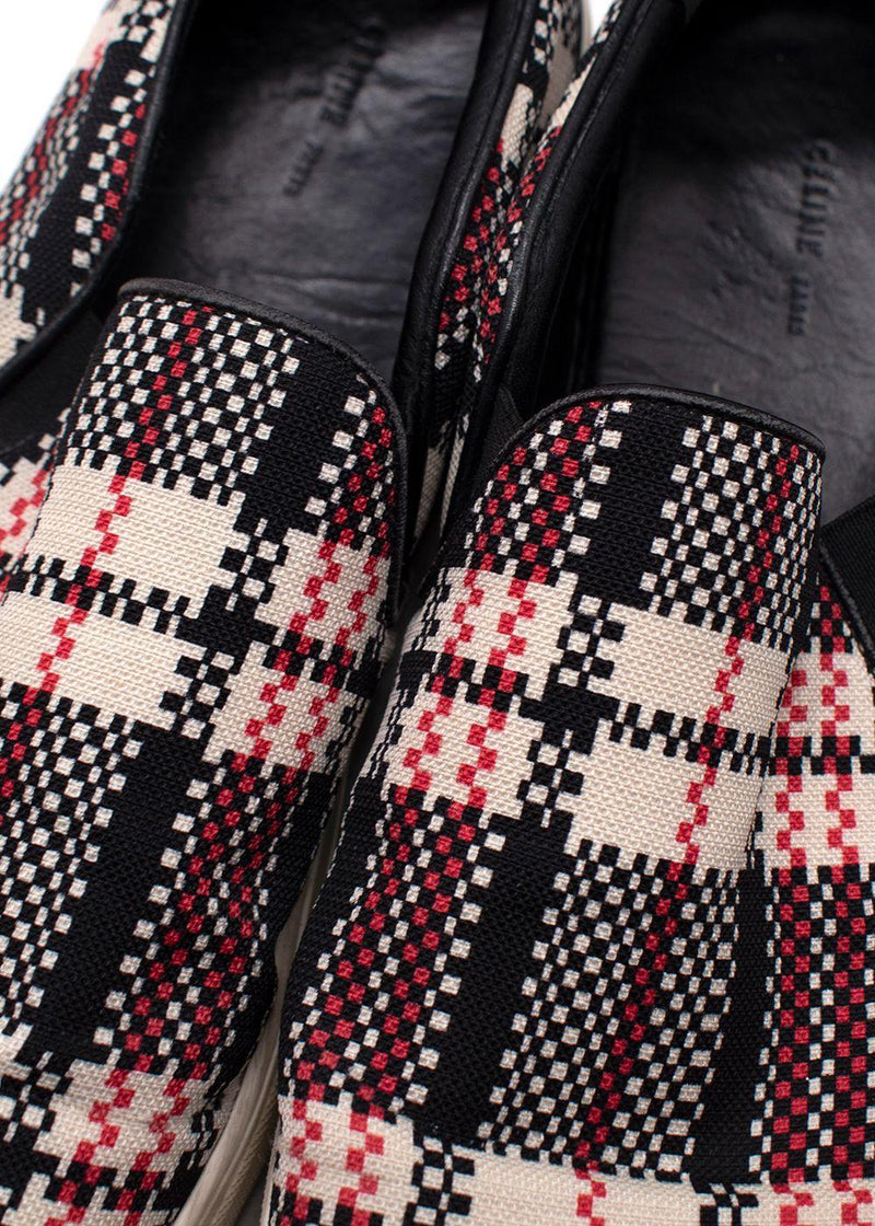 Celine Red and Black Check Slip On Trainers