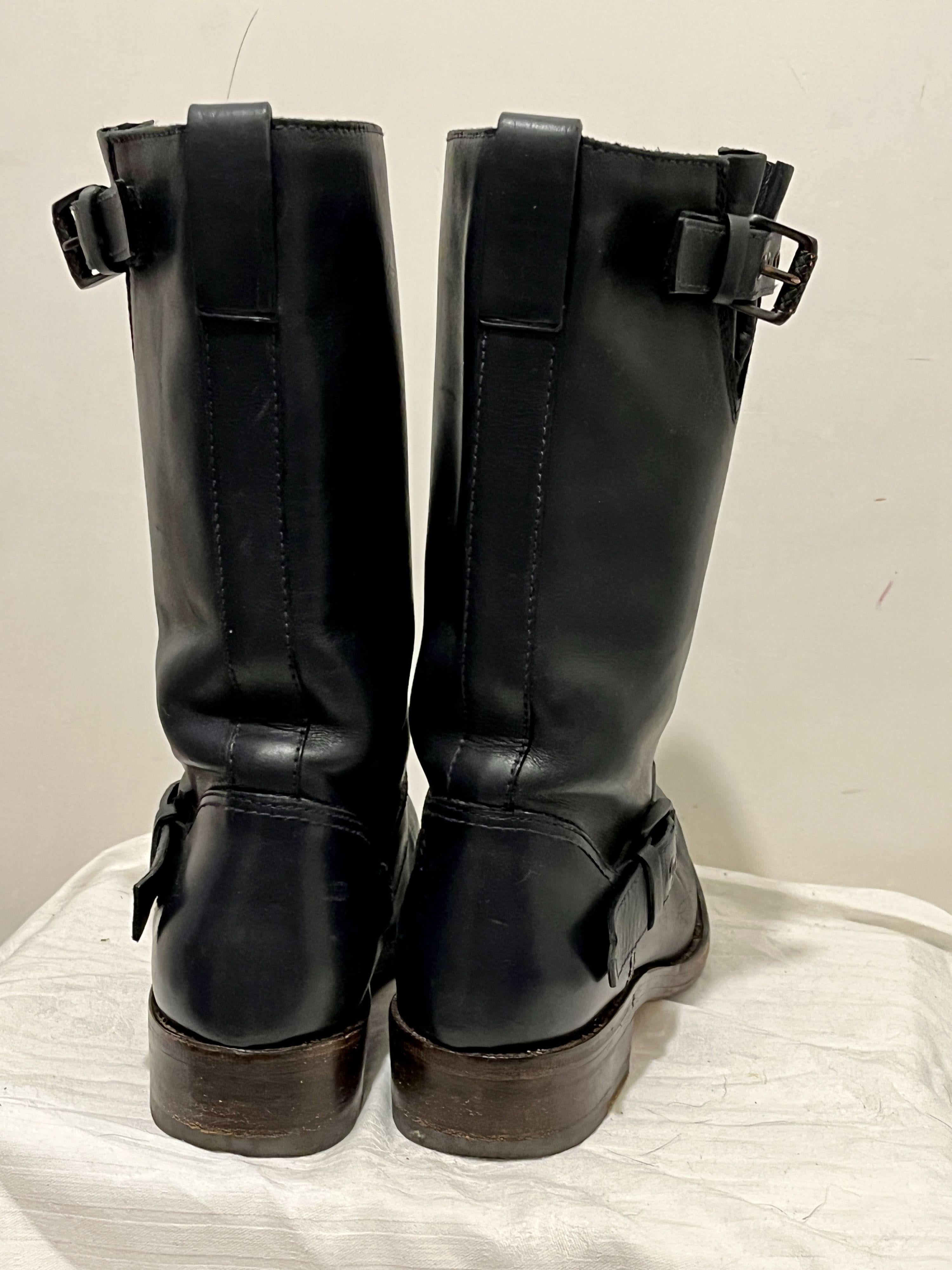 Navy Leather Biker Boots