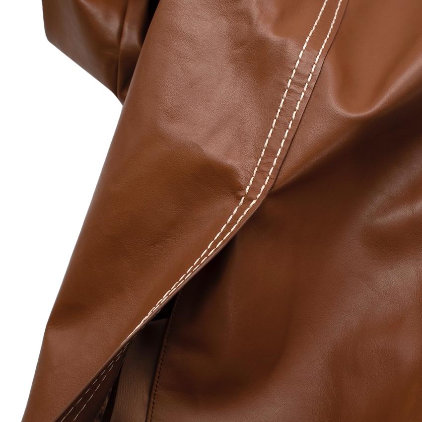 Prada Tan Topstich Leather Coat