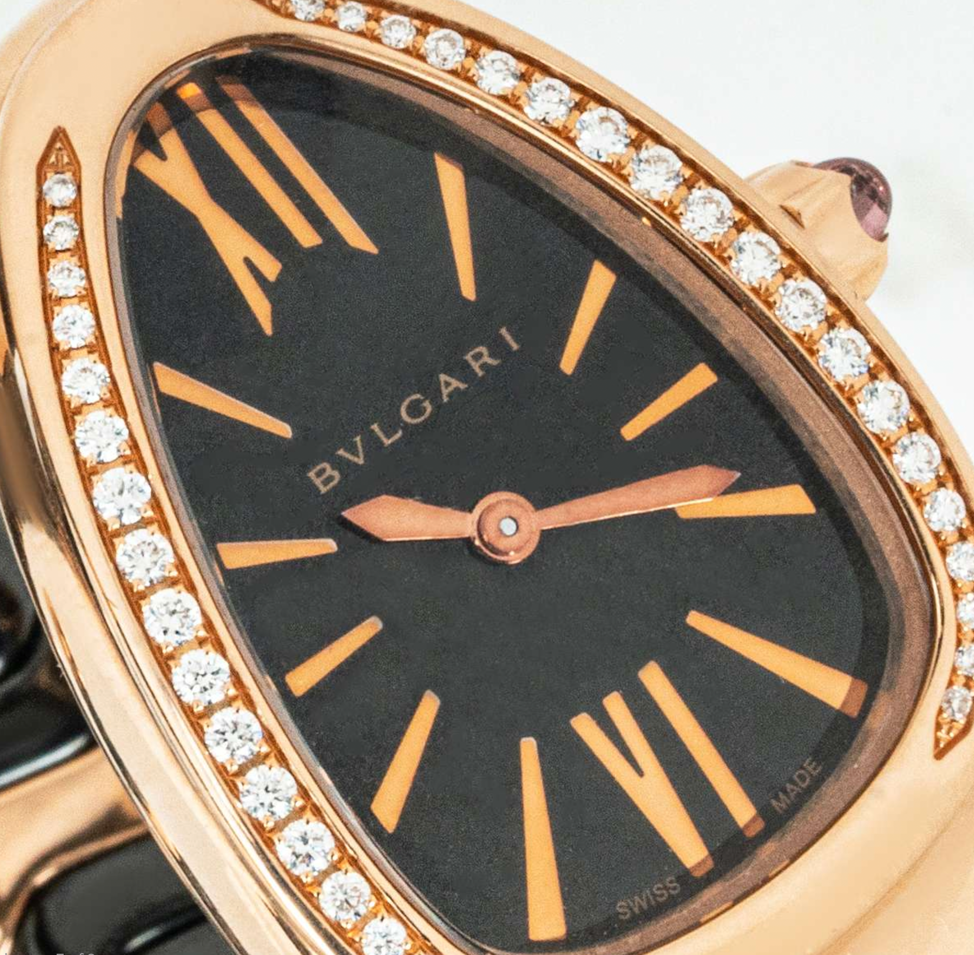 Bvlgari Black Ceramic 18K Rose Gold Diamond Serpenti Spiga Watch