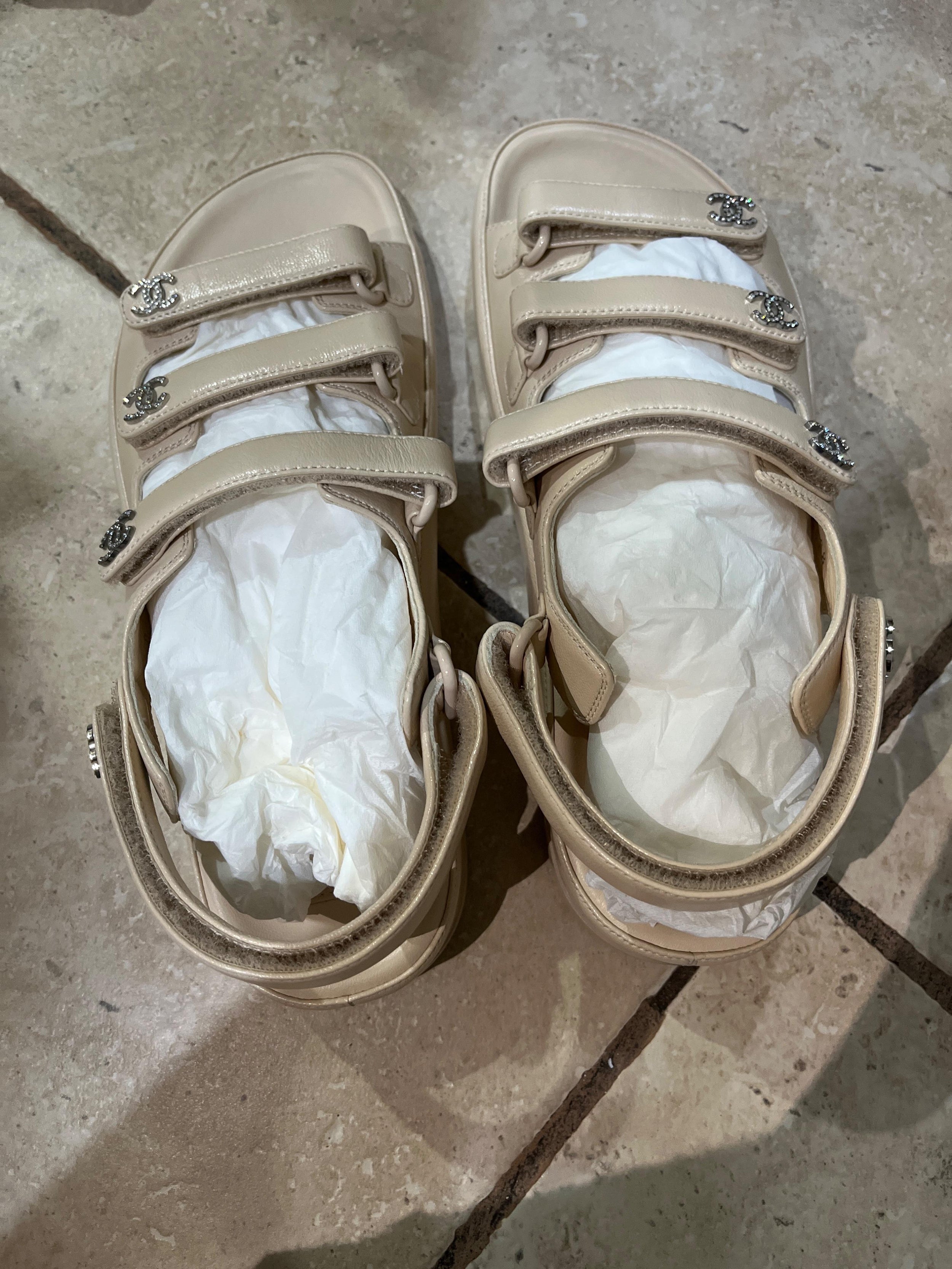 Chanel Cream Leather Dad Sandals