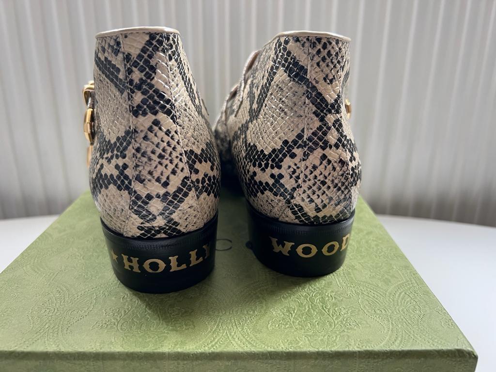 Gucci Neutral Snake-Effect Leather Ankle Boots
