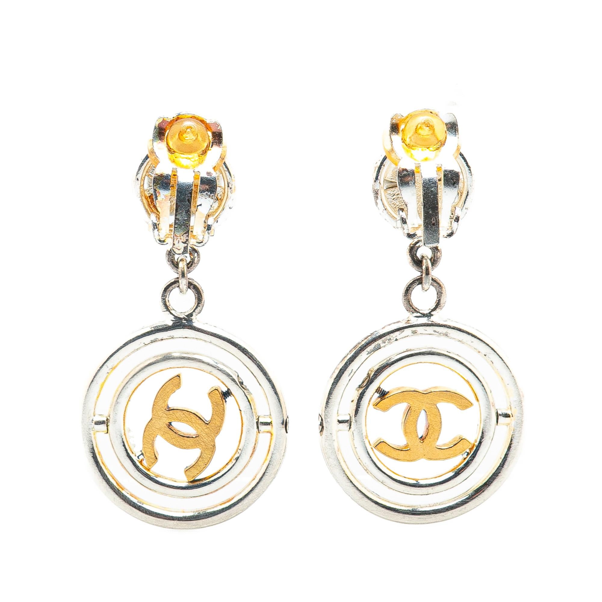 Chanel Clover CC Silver Earrings