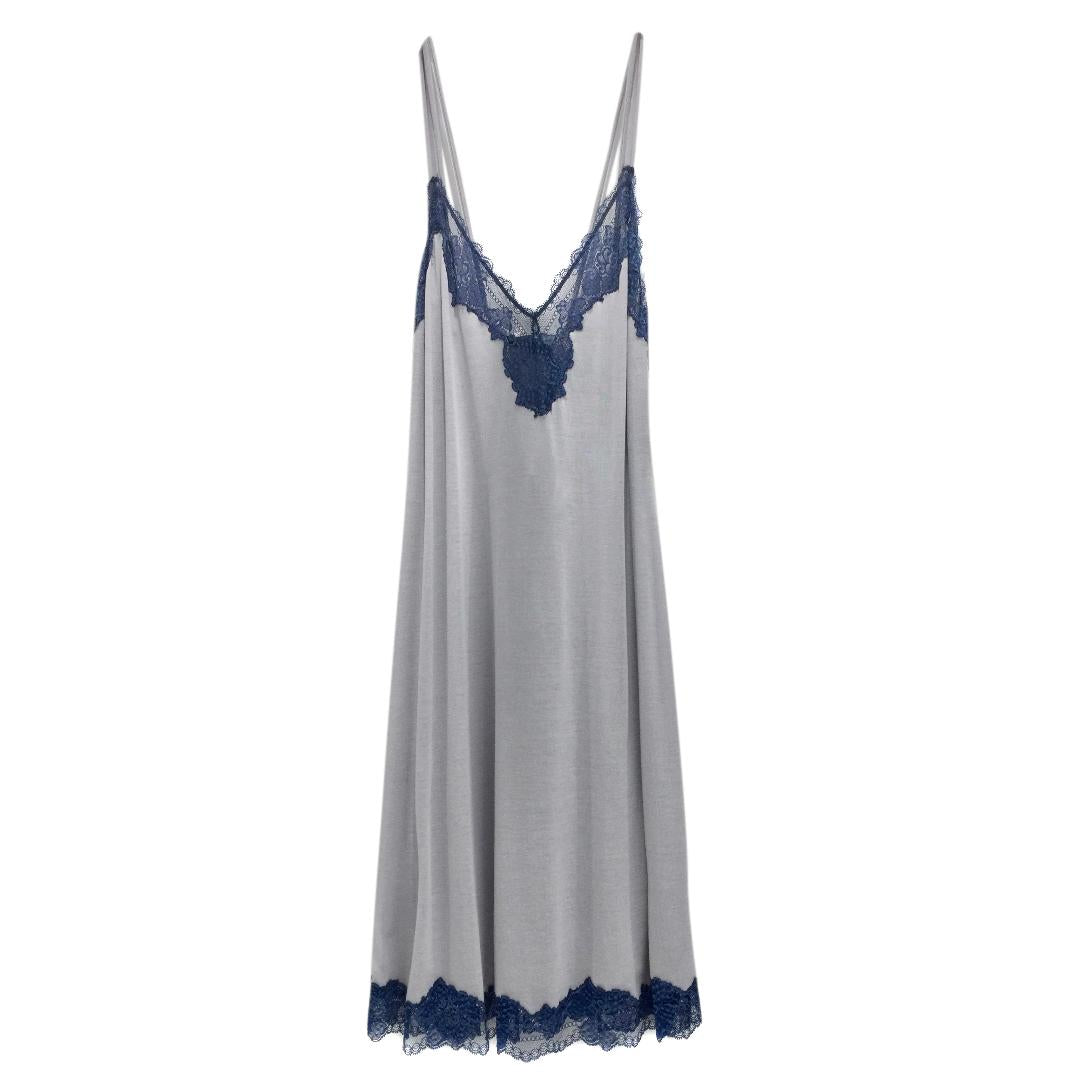 Cotton Club Soft Grey & Blue Leavers Lace Lounge Dress