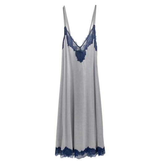 Cotton Club Soft Grey & Blue Leavers Lace Lounge Dress