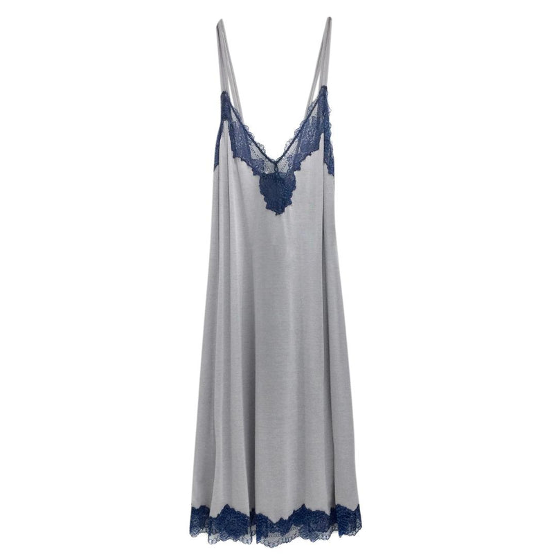 Cotton Club Soft Grey & Blue Leavers Lace Lounge Dress