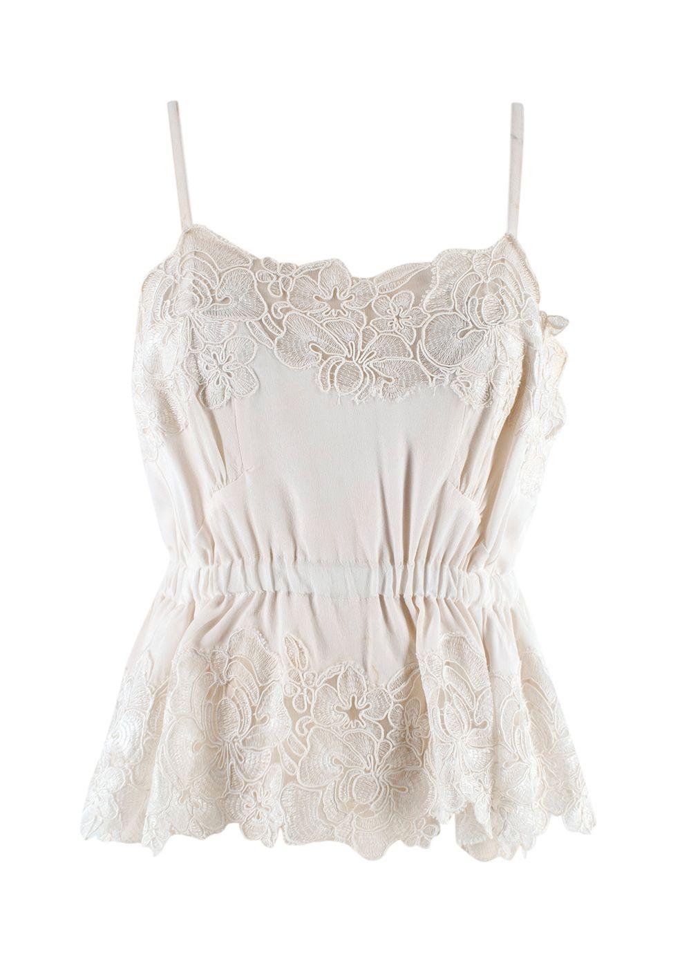 Ermanno Scervino Ivory Floral Lace Silk Cami Top
