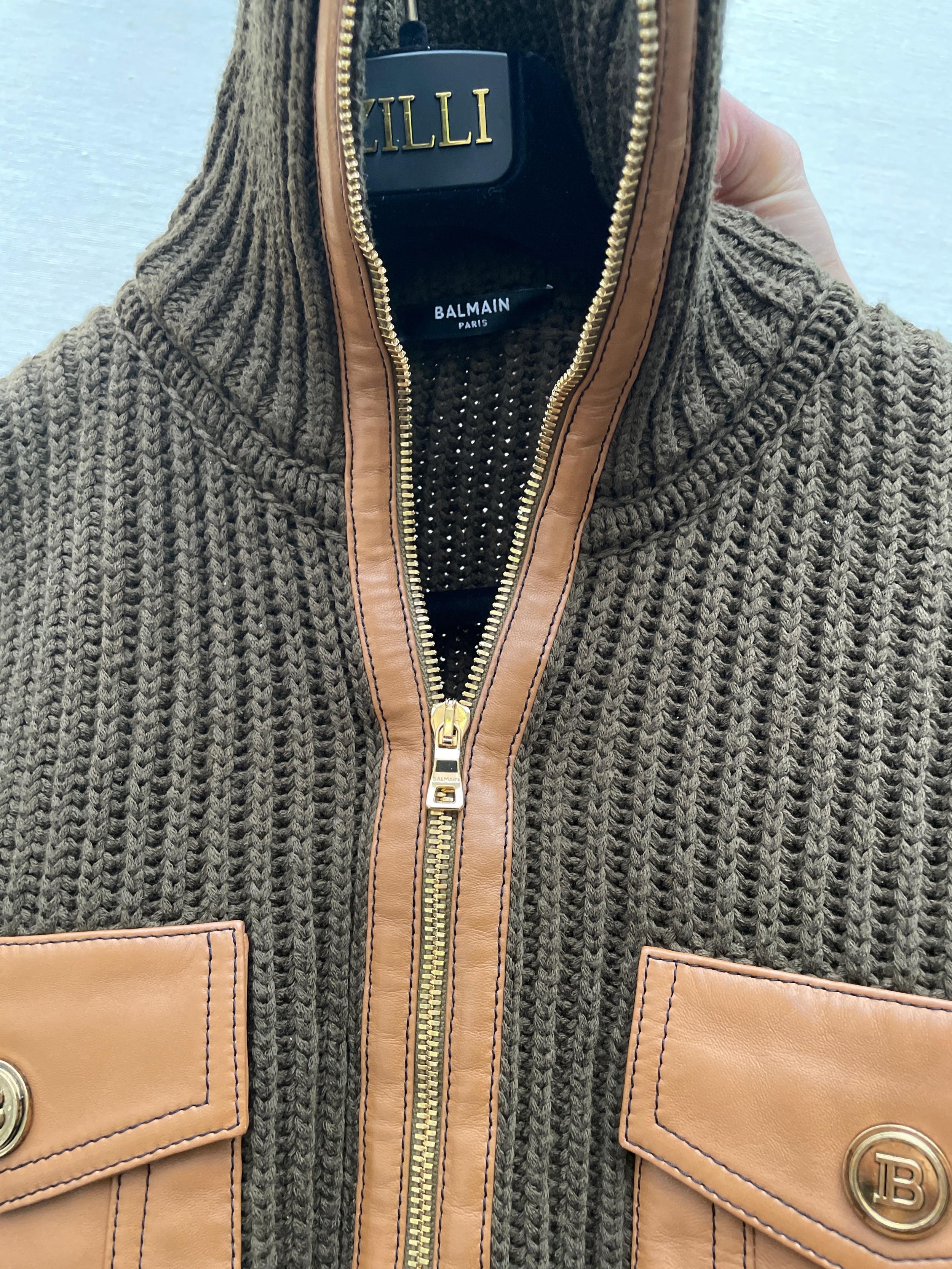 Khaki Ribbed Funnel Neck Sweater