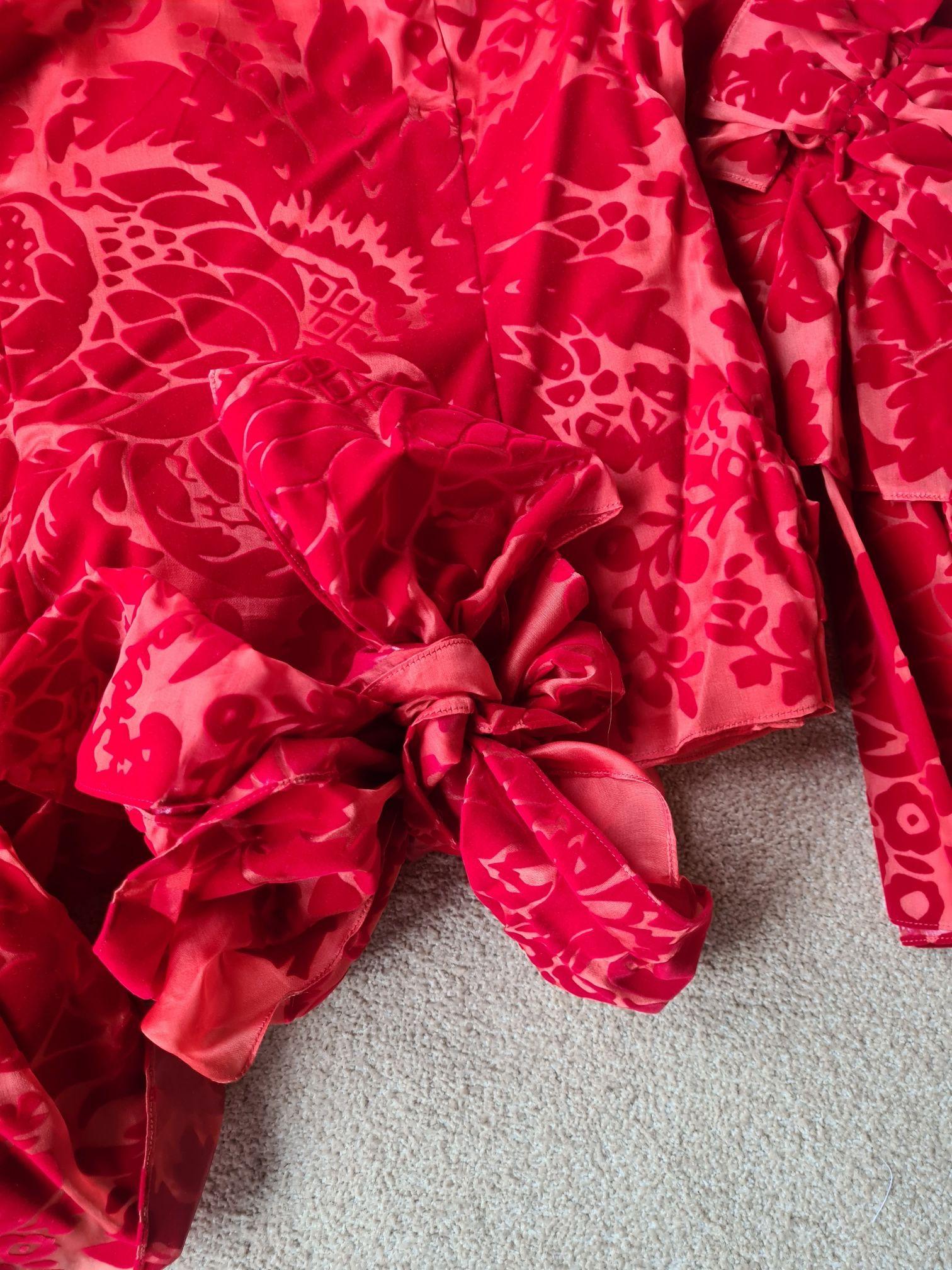Red Flocked Silk Organza Top