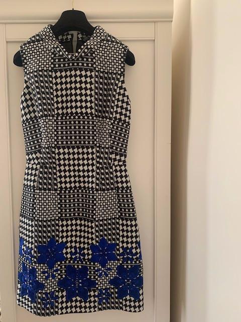 Black and White Check Mini Dress with Floral Embroidery