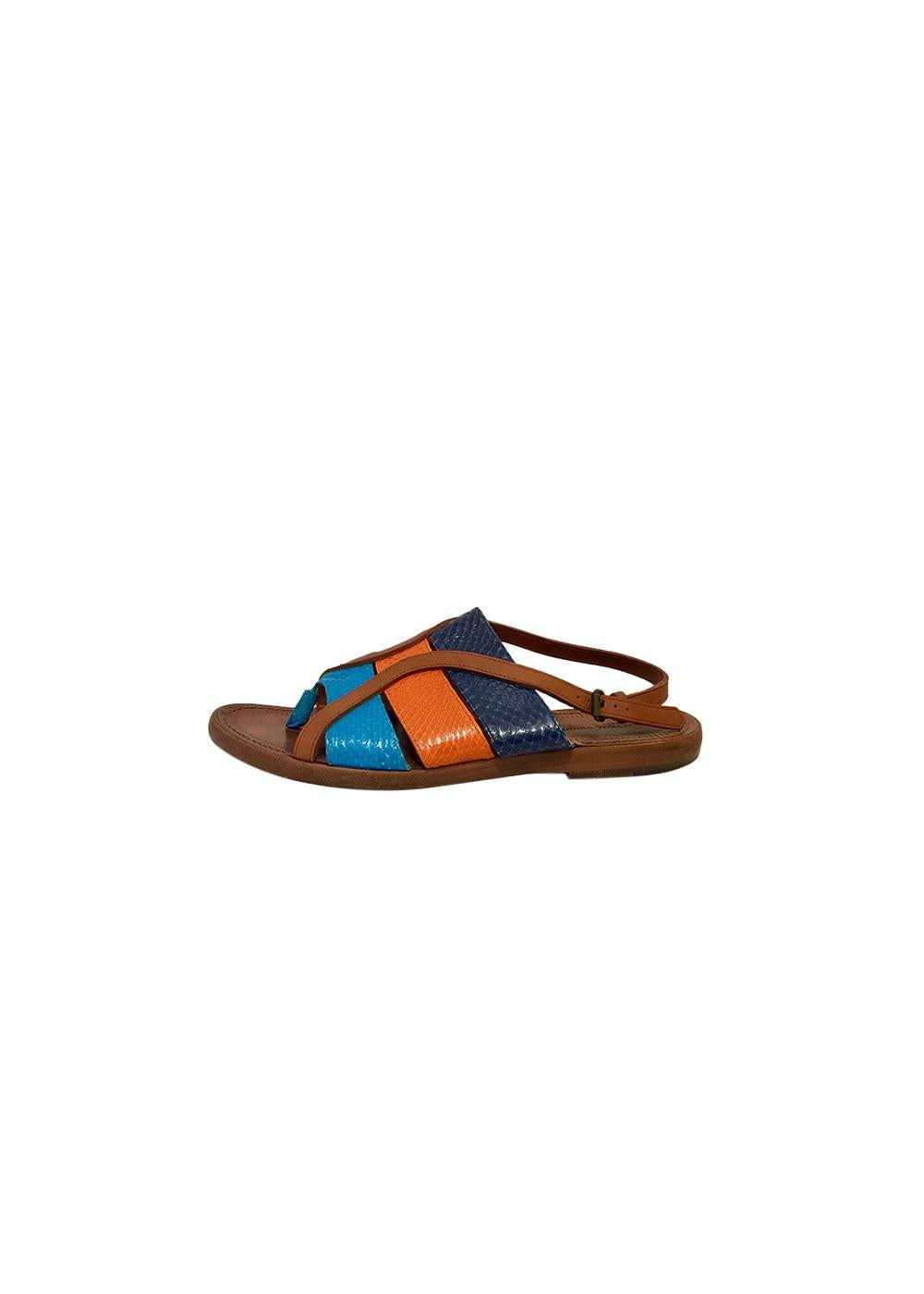 Tricolour snakeskin & tan leather sandals