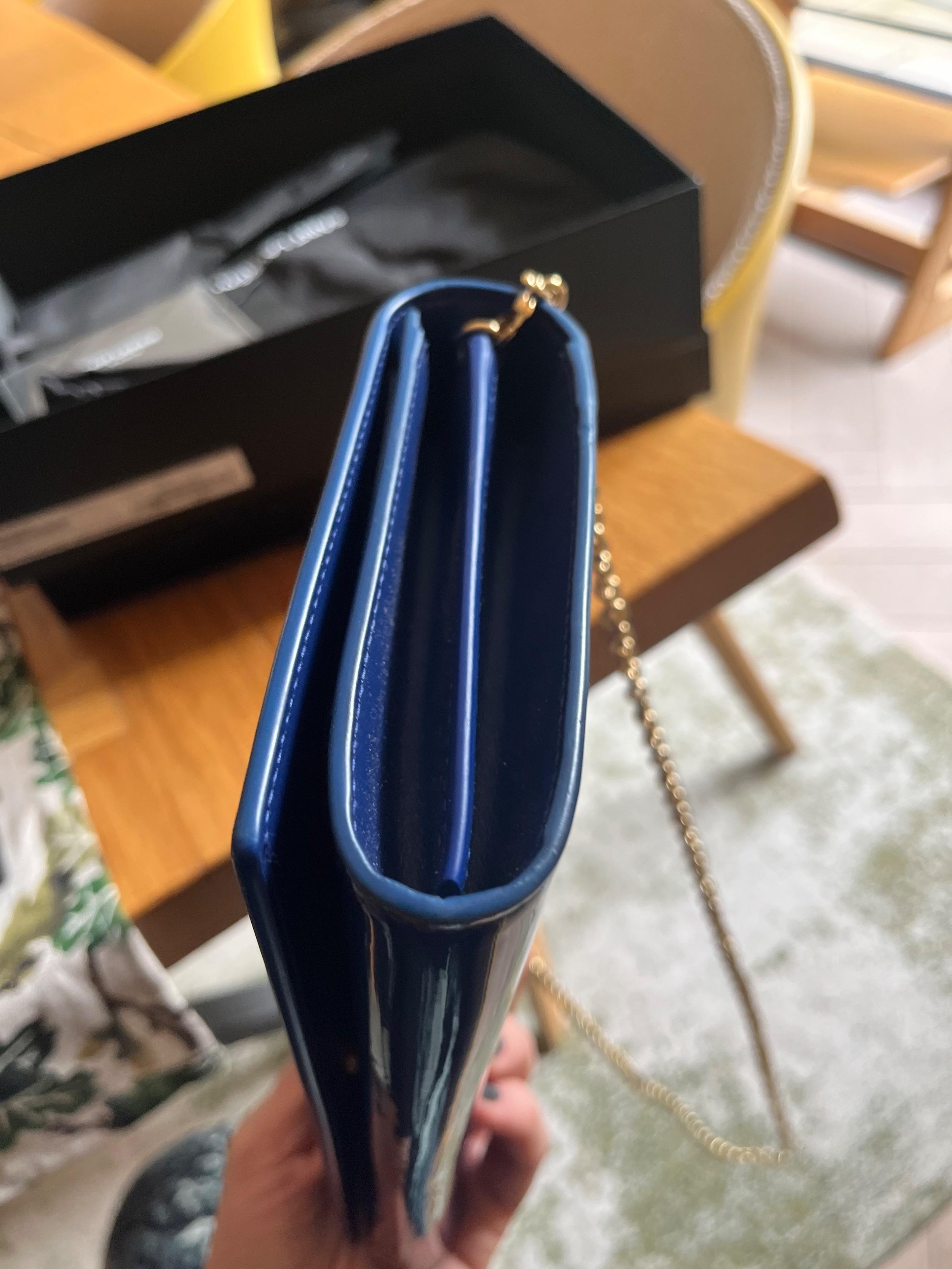 Saint Laurent Blue Patent Leather Belle du Jour Clutch Bag