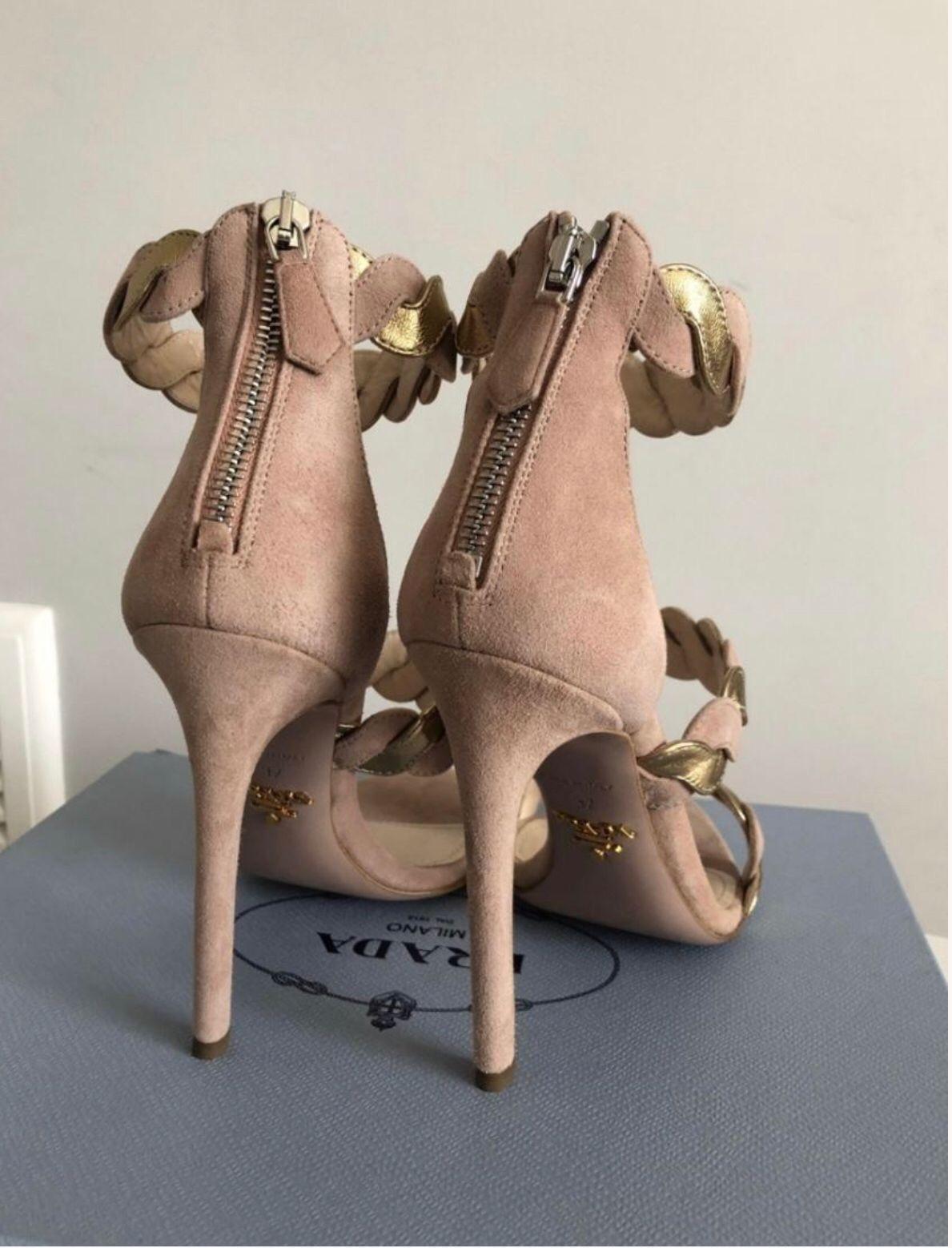 Nude/Gold Woven Leather & Suede Sandals