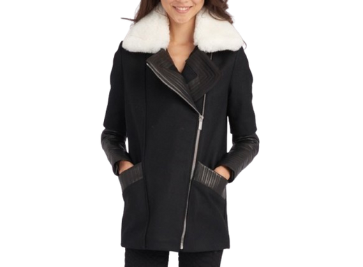 Nour Hammour Black Leather and Wool Biker Jacket