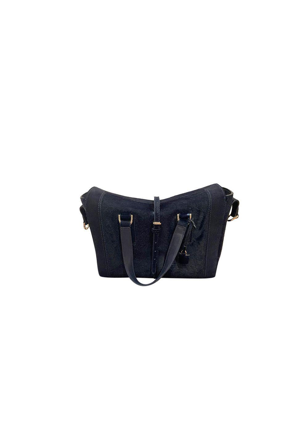 Navy calf hair tote bag