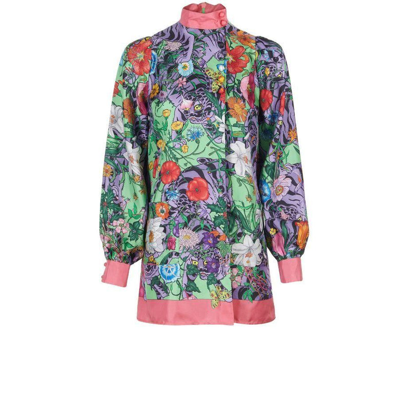 Flora Tiger Printed Silk Tunic Blouse