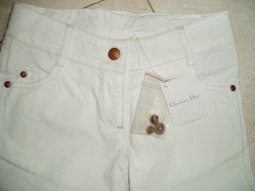 DIOR girls white jeans with CD crystal logo, size 5 years