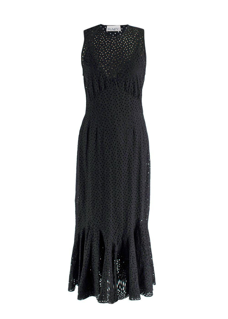 RAEY Black Broidery Anglaise Sleeveless Midi Dress