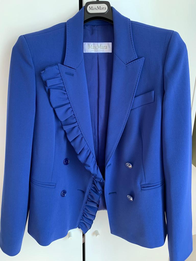 Max Mara Blue Ruffle Lapel Tailored Jacket