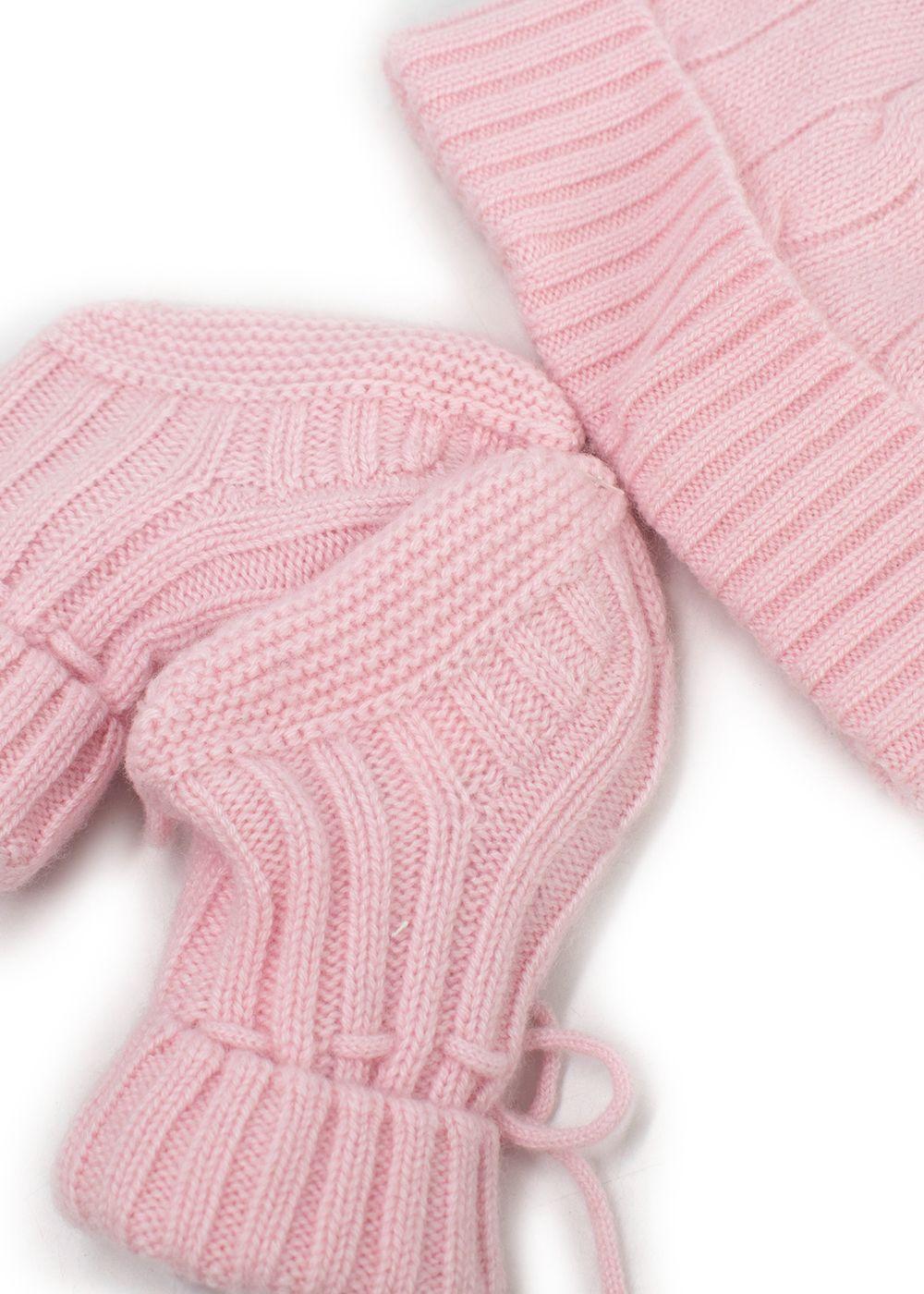 Ralph Lauren Pink Cashmere Cable Knit Hat & Booties Set