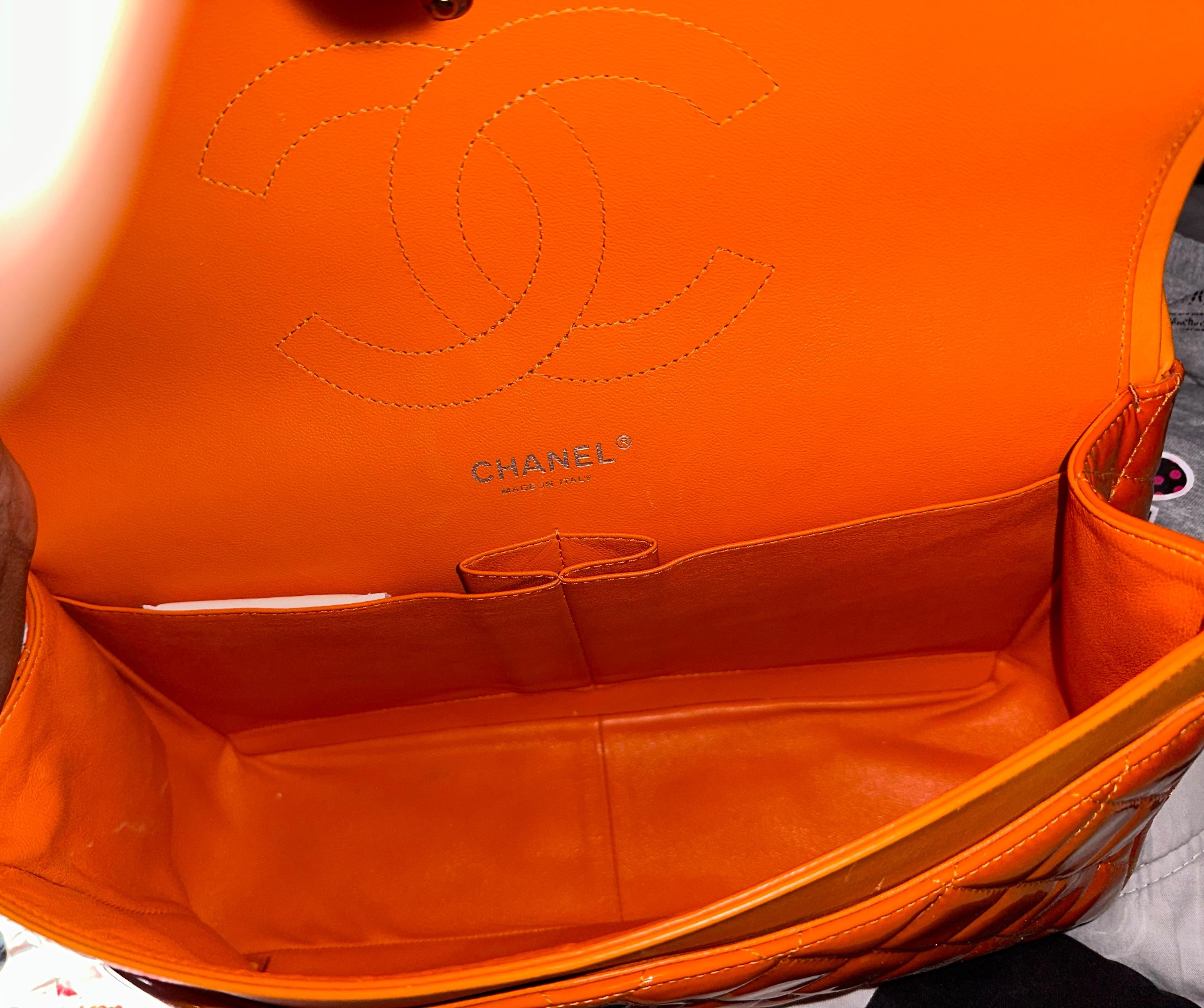 Chanel Orange Patent Classic Flap