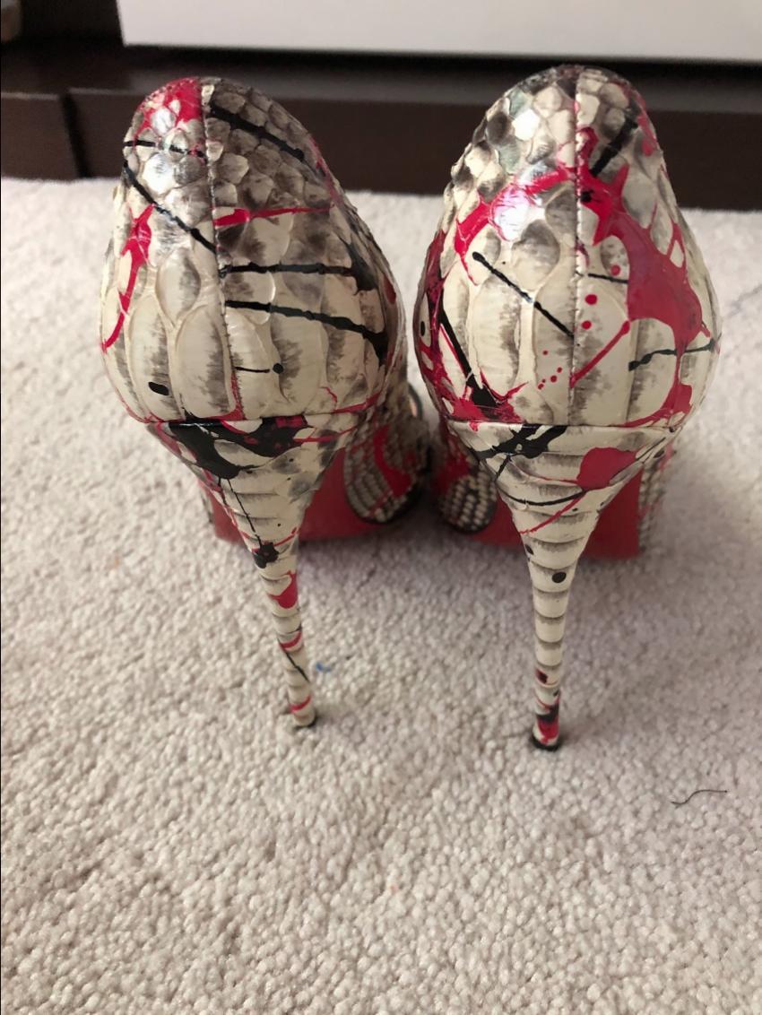 Christian Louboutin Paint Splatter Python Peep-Toe Pumps