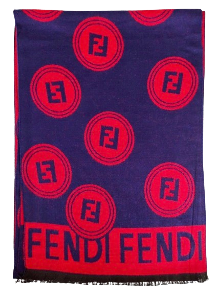 Fendi Navy and Red  Monogram Merino Wool Scarf