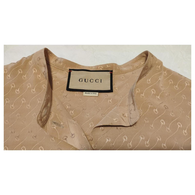 Gucci Beige Horsebit Embroidered Silk Blouse