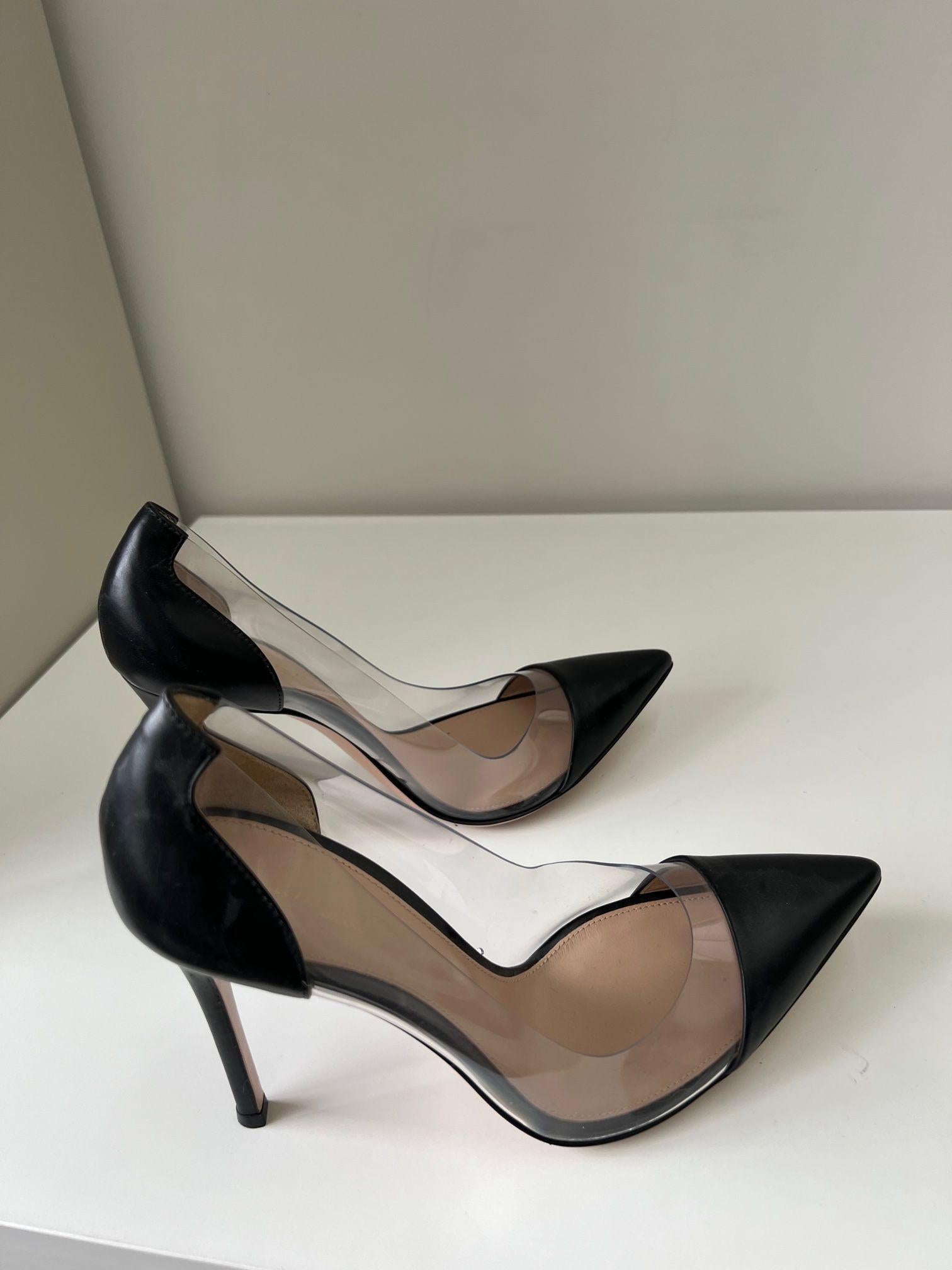 Black leather & PVC Plexi 105 heeled pumps