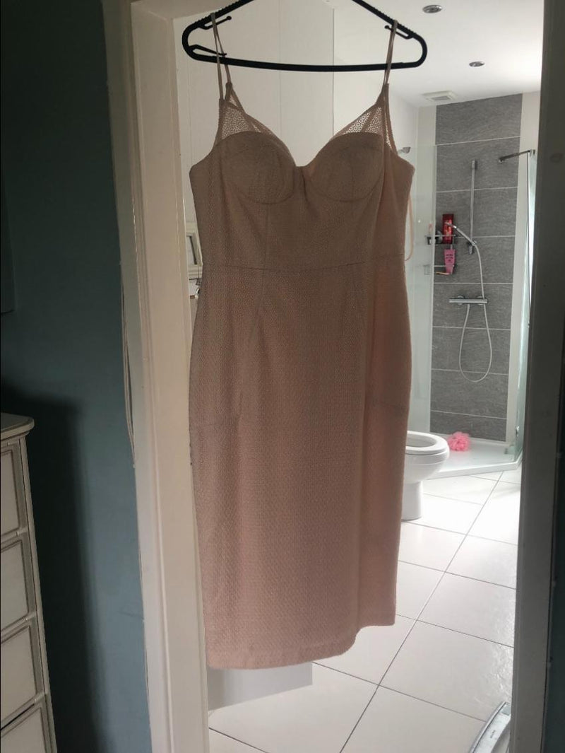 Rebecca Vallance Peach Crepe Midi Dress