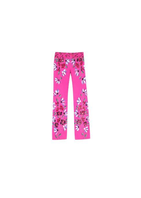 vintage pink cotton hand painted floral trousers