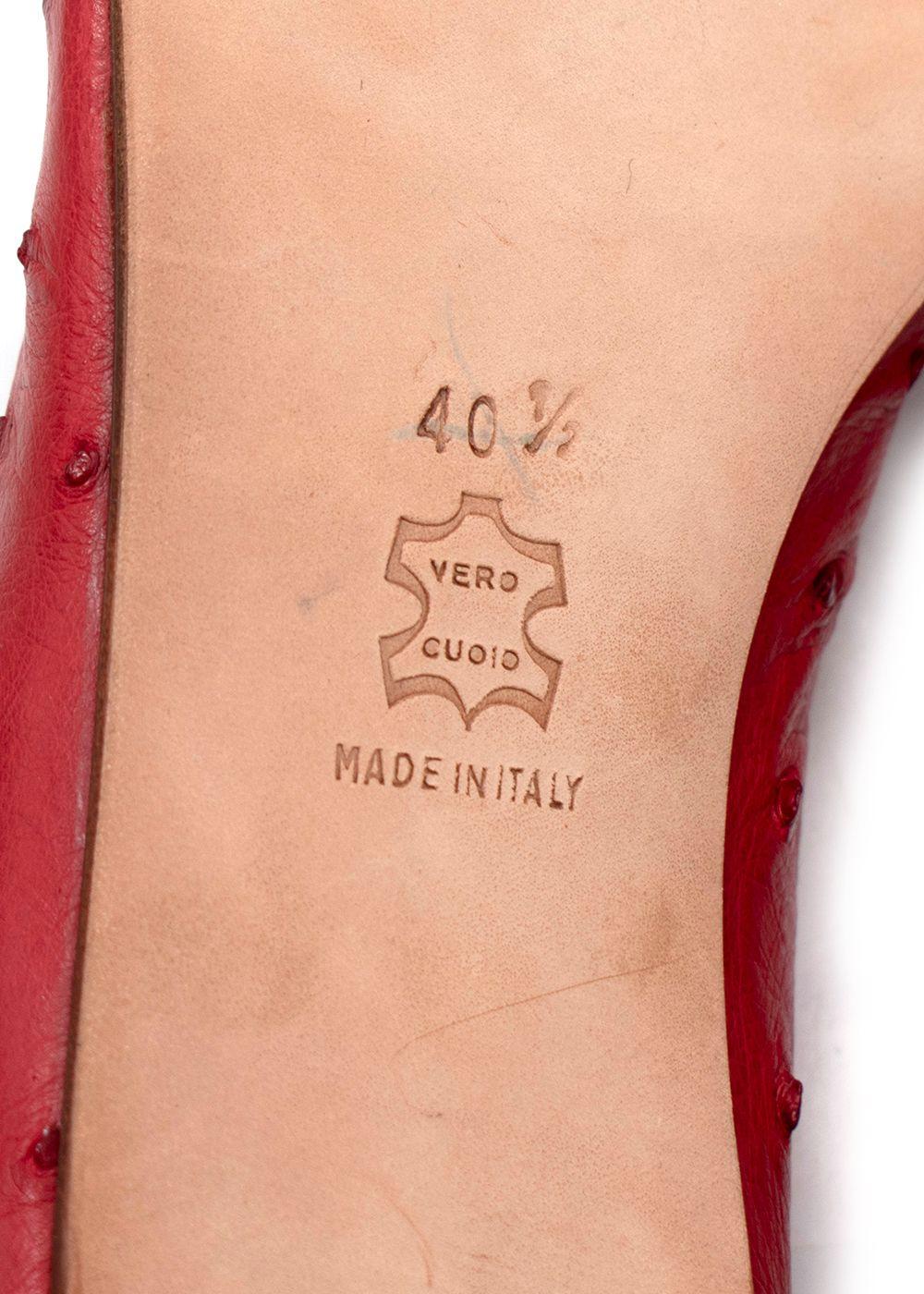 Manolo Blahnik Red Ostrich Ballet Flats