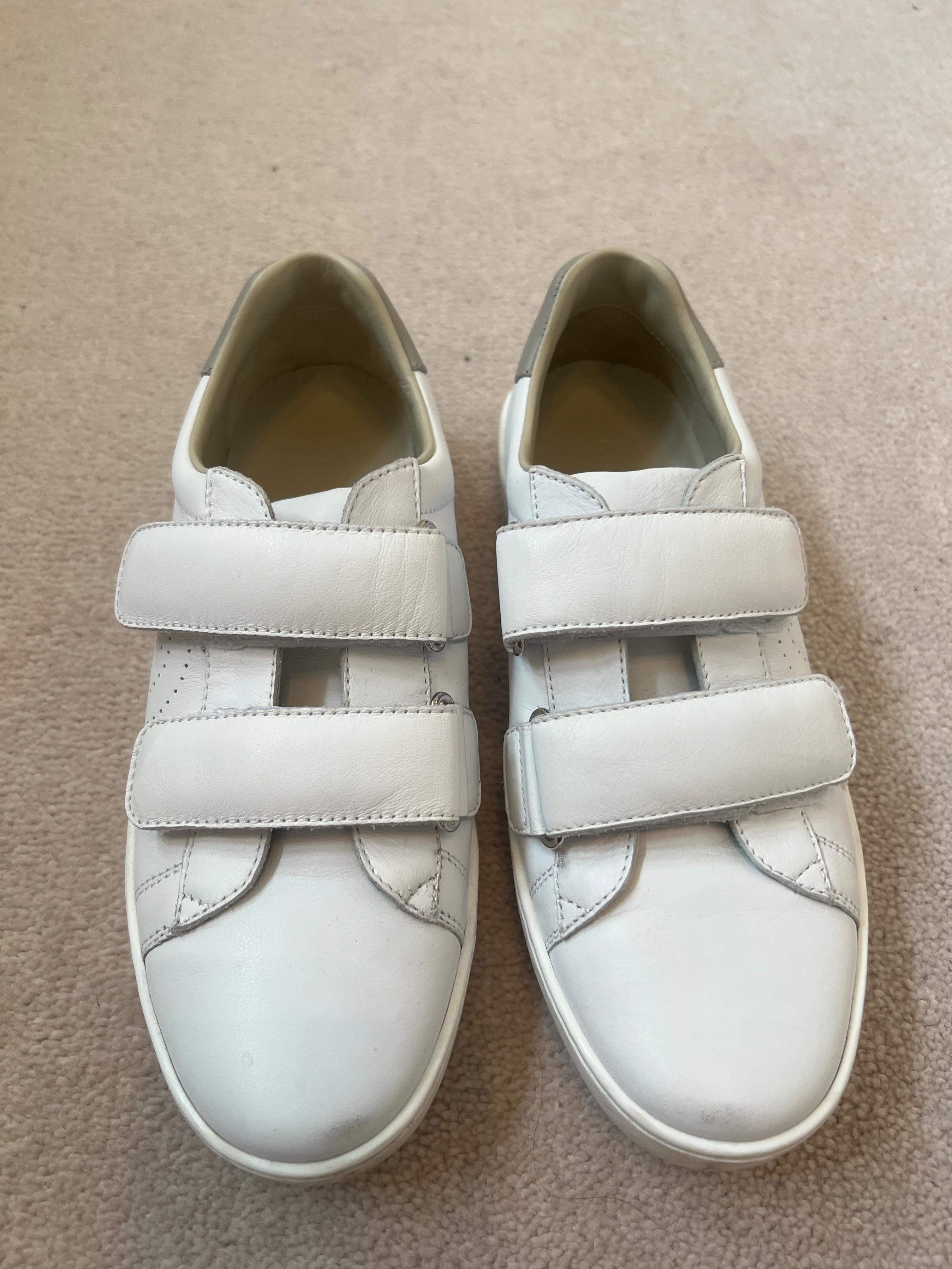 white leather velcro strap trainers