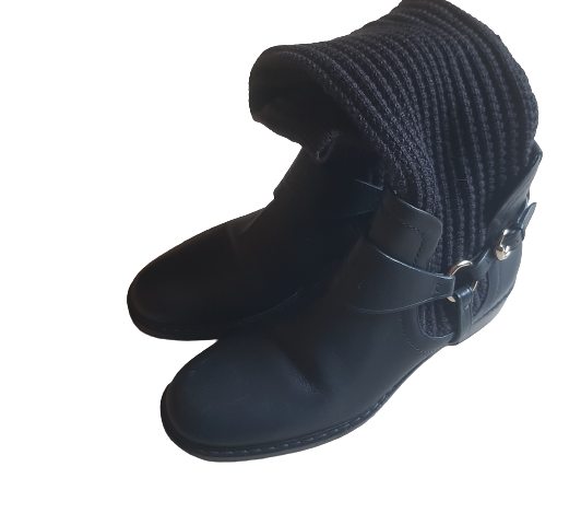 Grey Leather & Knit Boots