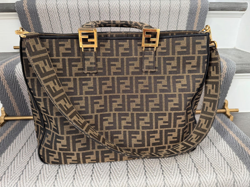 Fendi Exotic Flower Coated Canvas Shoulder Tote