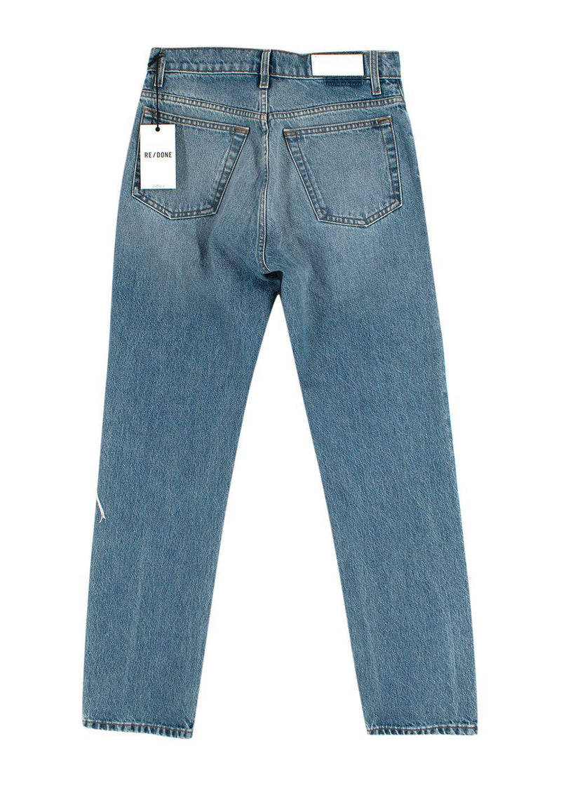 raw hem blue jeans