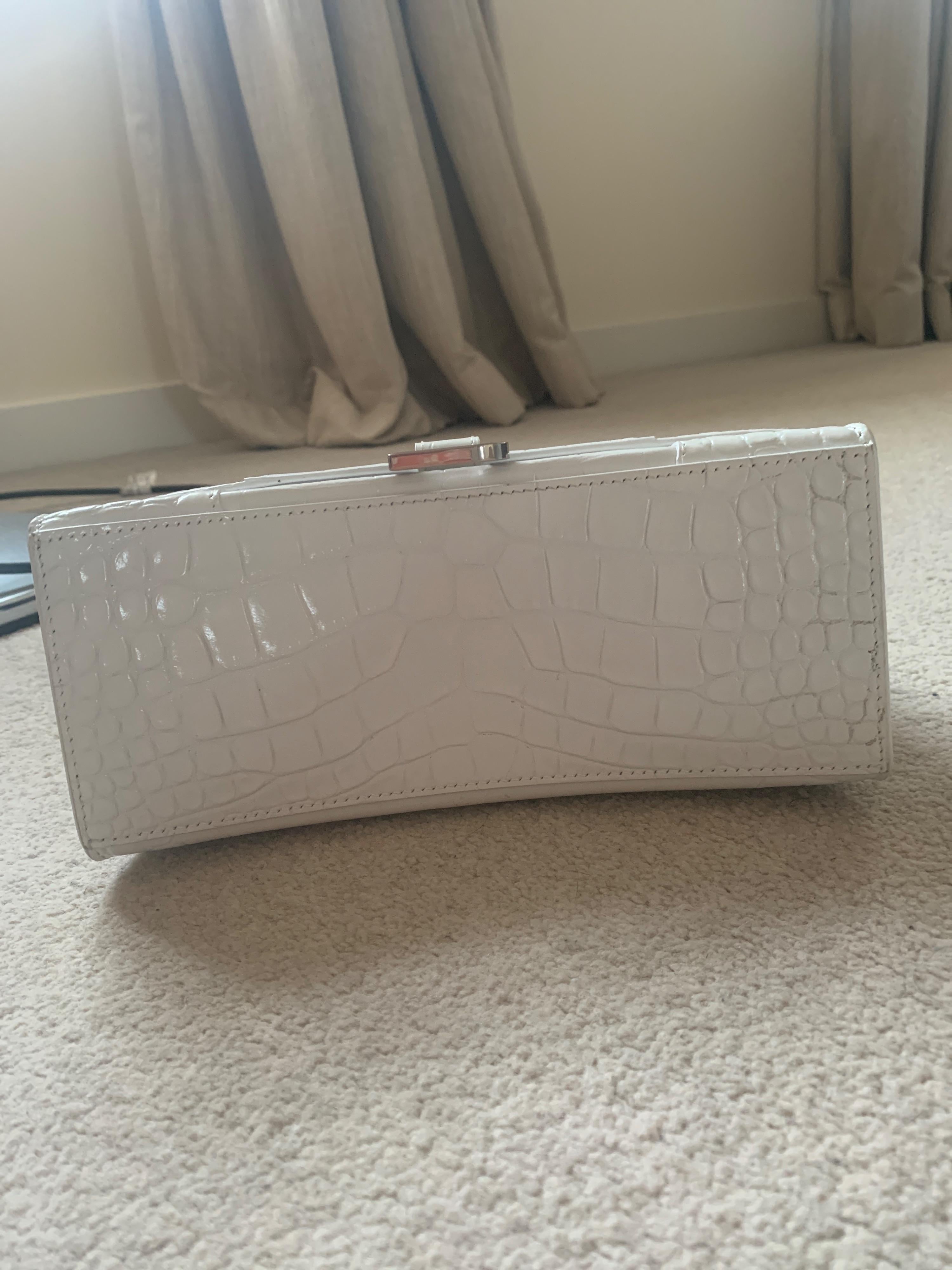 Small White Croc Embossed Hourglass Bag