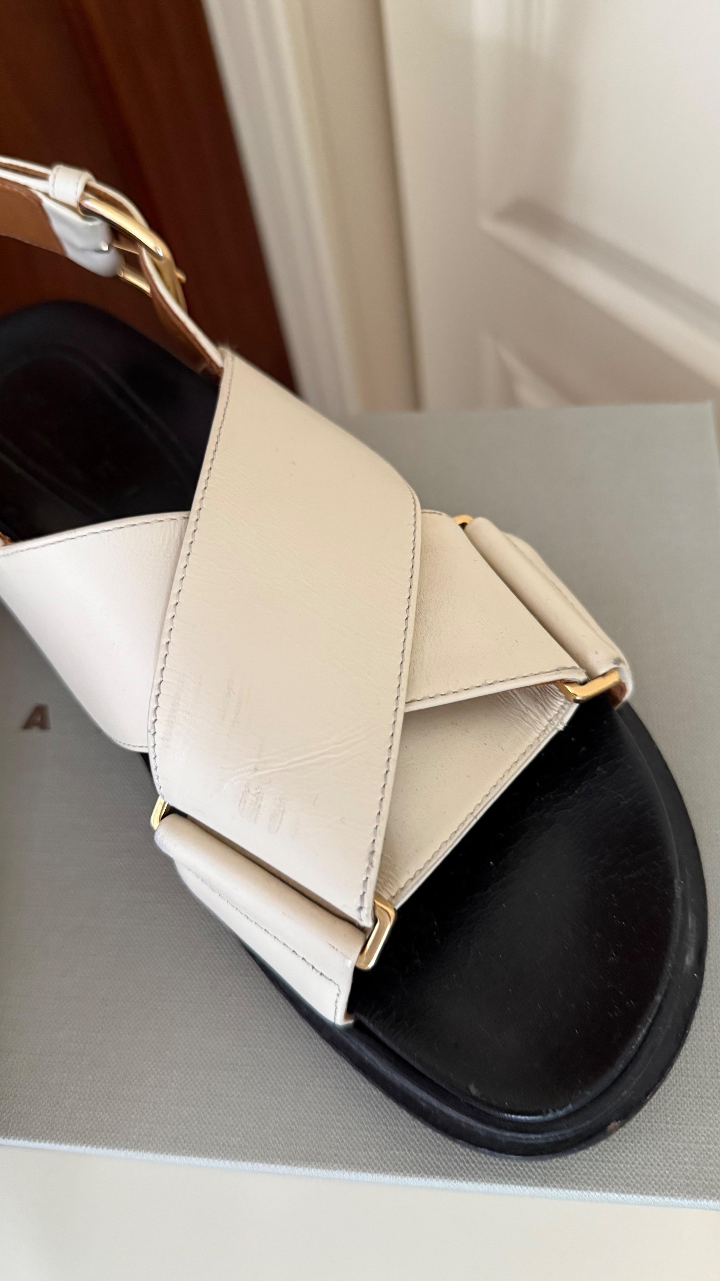 Marni Ivory Leather Flat Sandals