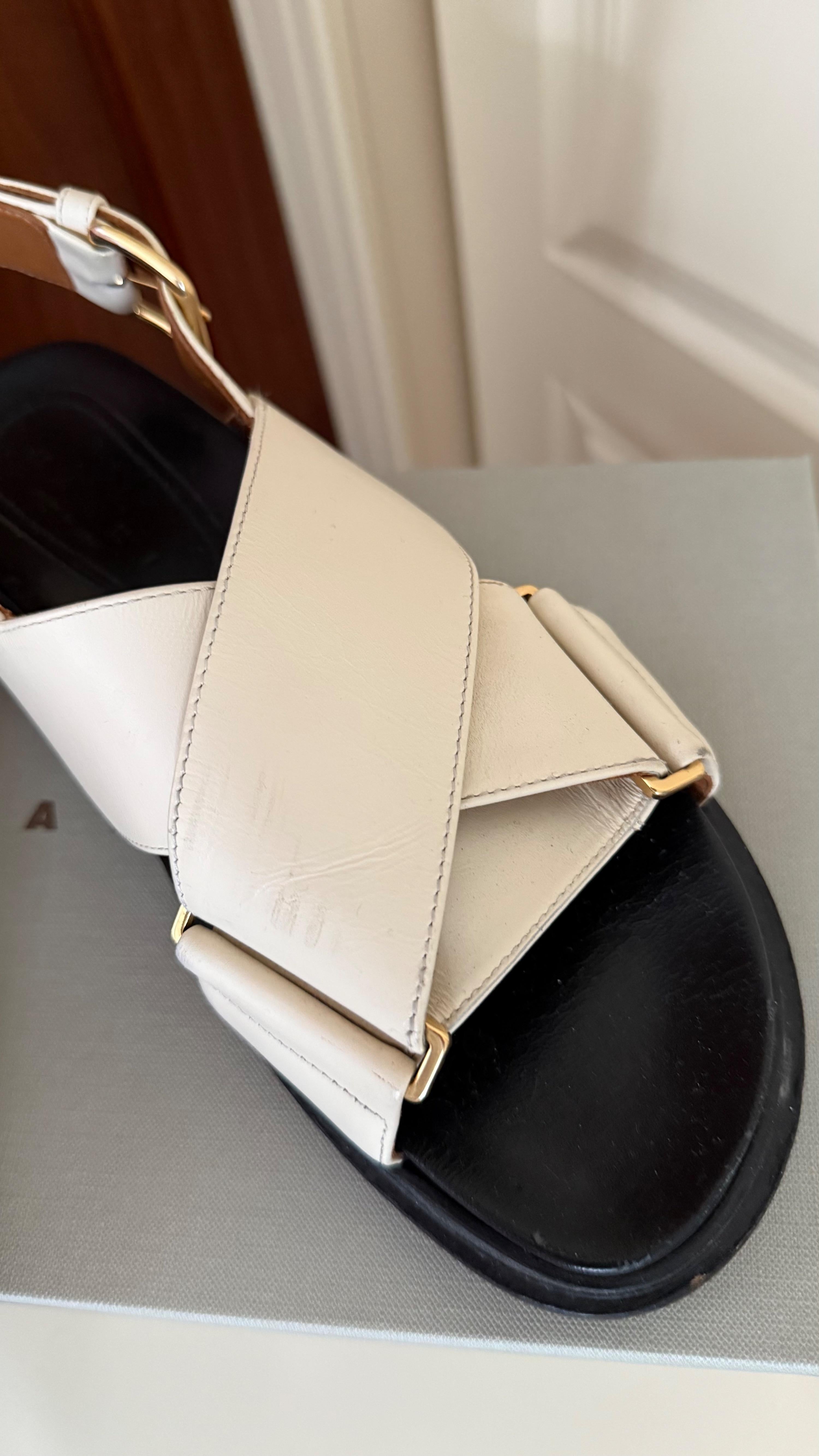 Marni Ivory Leather Flat Sandals