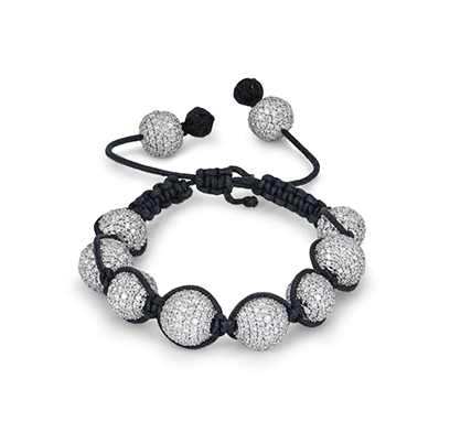 Bespoke 18kt White Gold Adjustable Pave Diamond Cord Bracelet